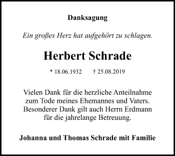 Anzeige von Herbert Schrade von Reutlinger General-Anzeiger