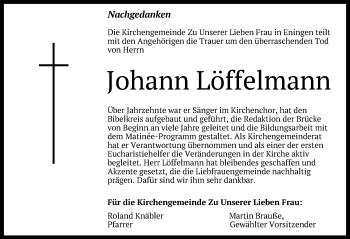 Anzeige von Johann Löffelmann von Reutlinger General-Anzeiger