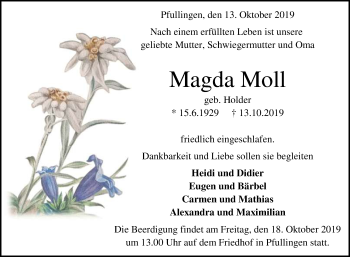 Anzeige von Magda Moll von Reutlinger General-Anzeiger