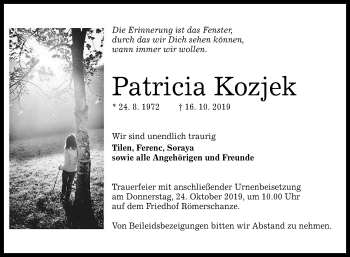 Anzeige von Patricia Kozjek von Reutlinger General-Anzeiger