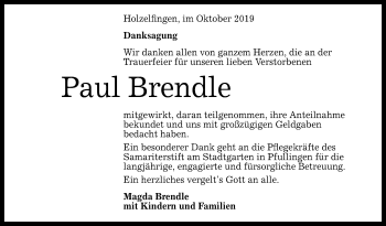 Anzeige von Paul Brendle von Reutlinger General-Anzeiger