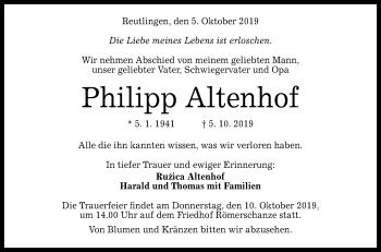 Anzeige von Philipp Altenhof von Reutlinger General-Anzeiger