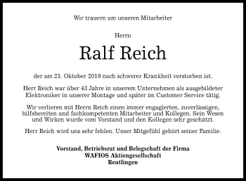 Anzeige von Ralf Reich von Reutlinger General-Anzeiger