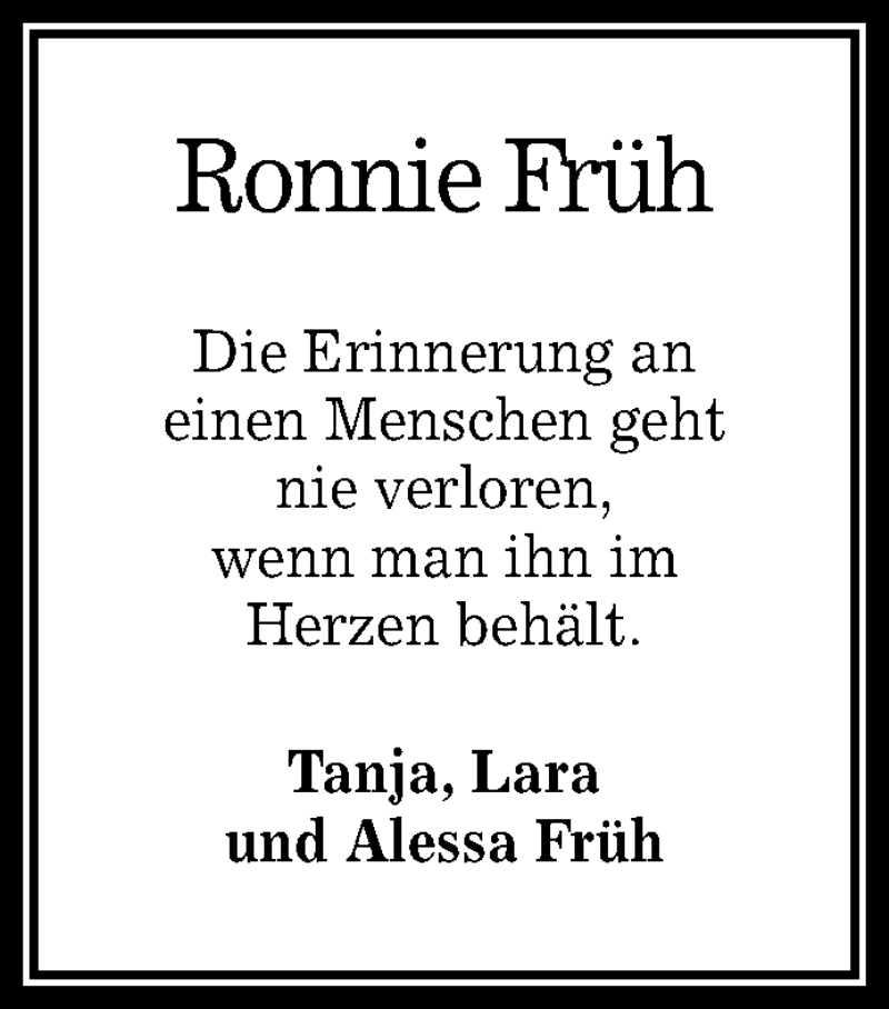  Traueranzeige für Ronnie Früh vom 02.10.2019 aus Reutlinger General-Anzeiger