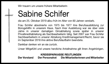 Anzeige von Sabine Schifer von Reutlinger General-Anzeiger