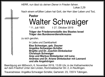 Anzeige von Walter Schwaiger von Reutlinger General-Anzeiger