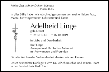 Anzeige von Adelheid Linge von Reutlinger General-Anzeiger