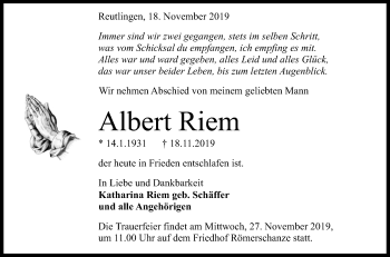 Anzeige von Albert Riem von Reutlinger General-Anzeiger