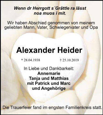 Anzeige von Alexander Heider von Reutlinger General-Anzeiger
