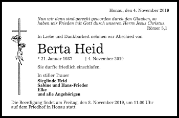 Anzeige von Berta Heid von Reutlinger General-Anzeiger