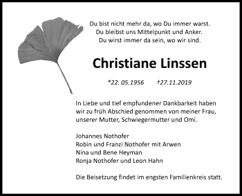 Anzeige von Christiane Linssen von Reutlinger General-Anzeiger