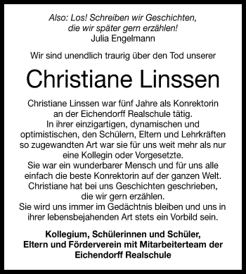Anzeige von Christiane Linssen von Reutlinger General-Anzeiger