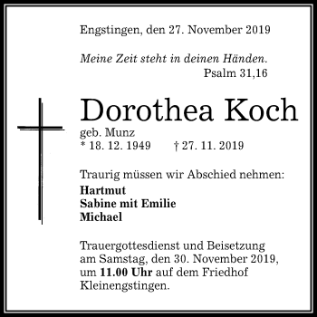 Anzeige von Dorothea Koch von Reutlinger General-Anzeiger