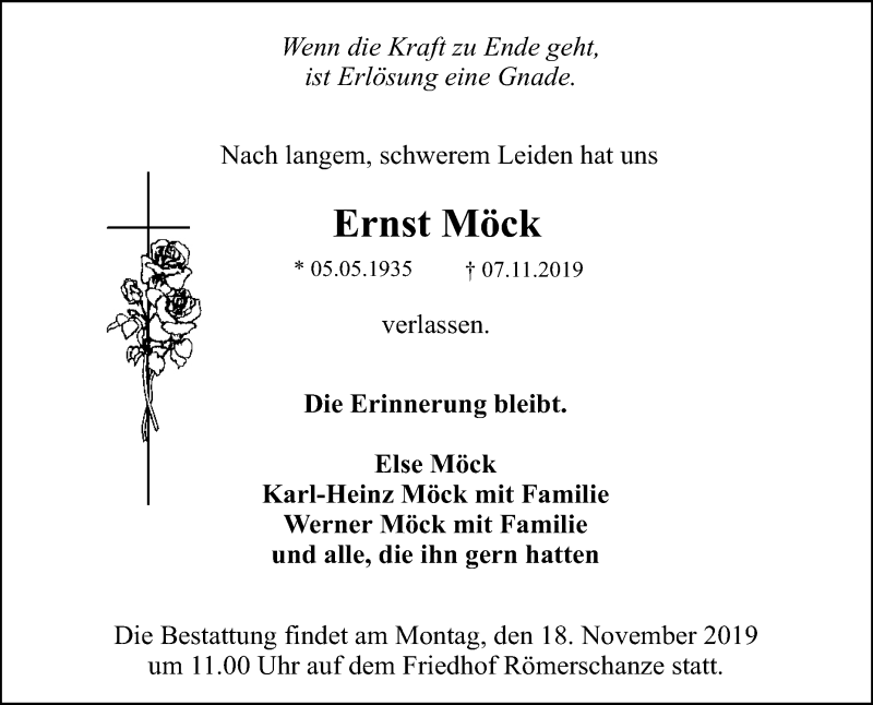  Traueranzeige für Ernst Möck vom 12.11.2019 aus Reutlinger General-Anzeiger