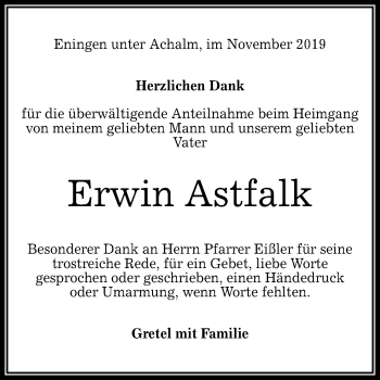 Anzeige von Erwin Astfalk von Reutlinger General-Anzeiger