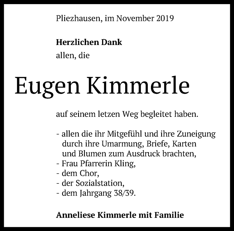  Traueranzeige für Eugen Kimmerle vom 04.11.2019 aus Reutlinger General-Anzeiger