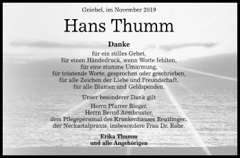 Anzeige von Hans Thumm von Reutlinger General-Anzeiger