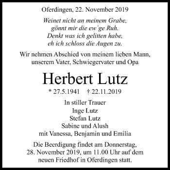 Anzeige von Herbert Lutz von Reutlinger General-Anzeiger