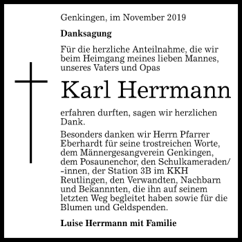 Anzeige von Karl Herrmann von Reutlinger General-Anzeiger