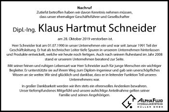 Anzeige von Klaus Hartmut Schneider von Reutlinger General-Anzeiger