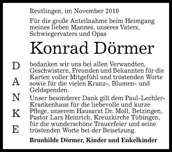 Anzeige von Konrad Dörmer von Reutlinger General-Anzeiger