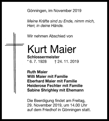 Anzeige von Kurt Maier von Reutlinger General-Anzeiger