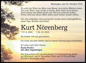 Anzeige von Kurt Nörenberg von Reutlinger General-Anzeiger