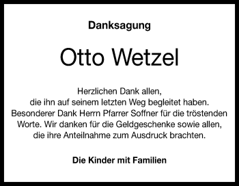 Anzeige von Otto Wetzel von Reutlinger General-Anzeiger