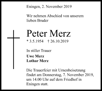 Anzeige von Peter Merz von Reutlinger General-Anzeiger