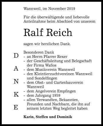 Anzeige von Ralf Reich von Reutlinger General-Anzeiger