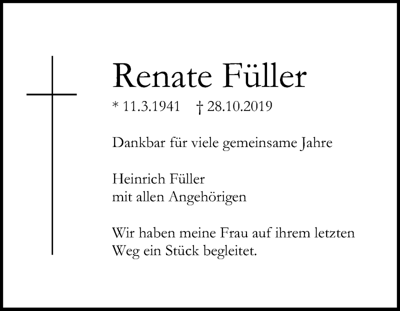 Traueranzeige für Renate Füller vom 15.11.2019 aus Reutlinger General-Anzeiger