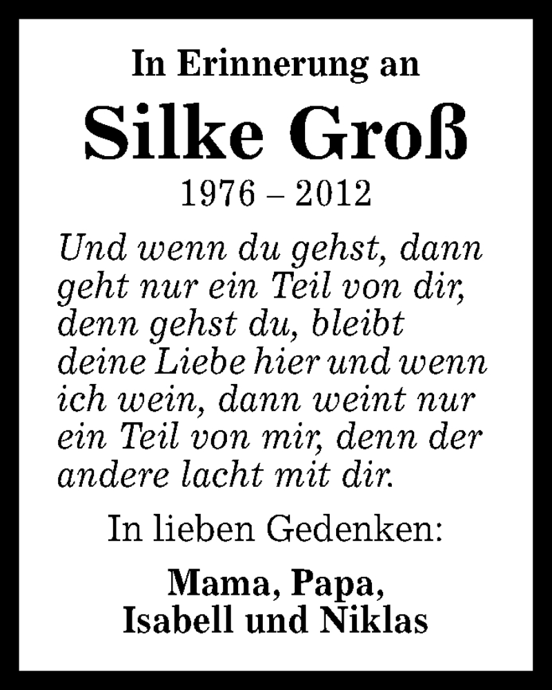  Traueranzeige für Silke Groß vom 16.11.2019 aus Reutlinger General-Anzeiger