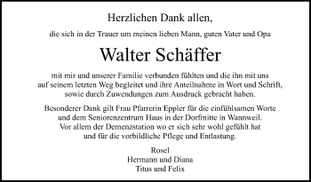 Anzeige von Walter Schäffer von Reutlinger General-Anzeiger