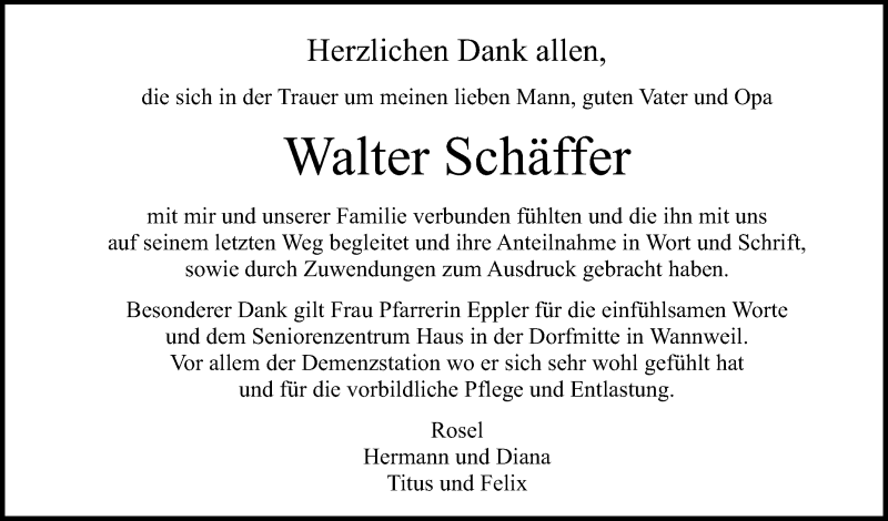  Traueranzeige für Walter Schäffer vom 22.11.2019 aus Reutlinger General-Anzeiger