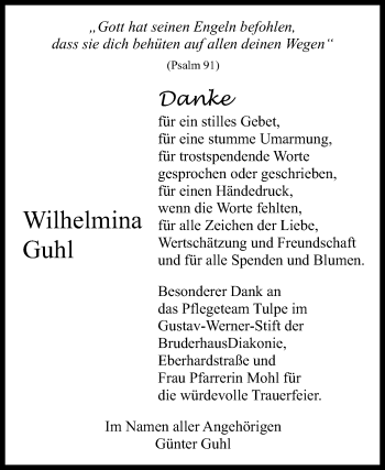 Anzeige von Wilhelmina Guhl von Reutlinger General-Anzeiger
