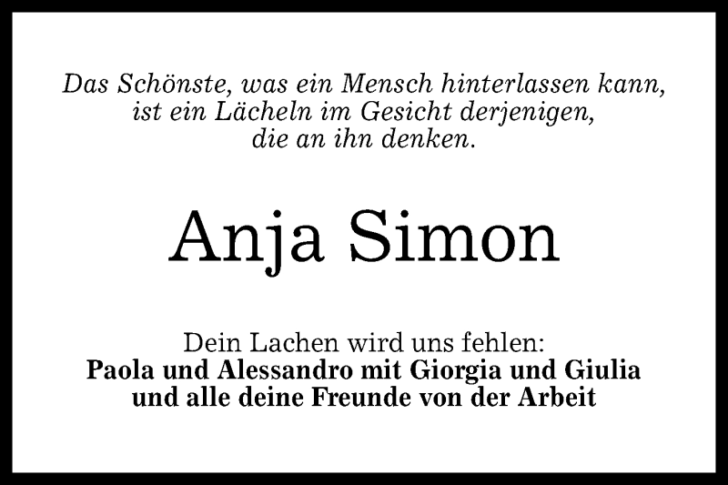  Traueranzeige für Anja Simon vom 07.12.2019 aus Reutlinger General-Anzeiger