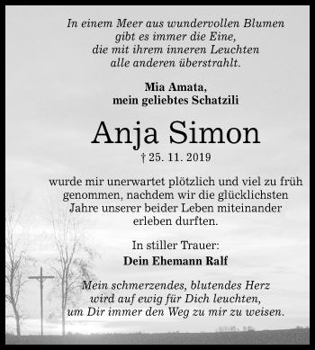 Anzeige von Anja Simon von Reutlinger General-Anzeiger