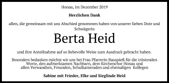 Anzeige von Berta Heid von Reutlinger General-Anzeiger