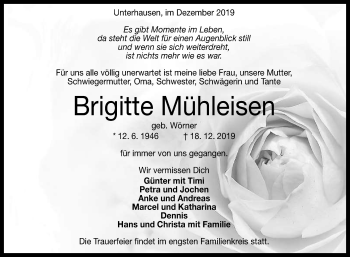 Anzeige von Brigitte Mühleisen von Reutlinger General-Anzeiger