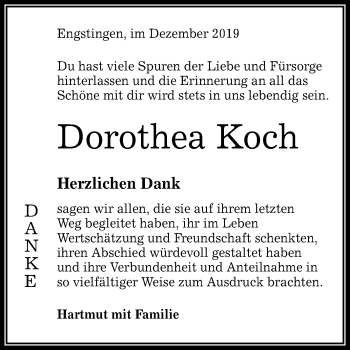 Anzeige von Dorothea Koch von Reutlinger General-Anzeiger