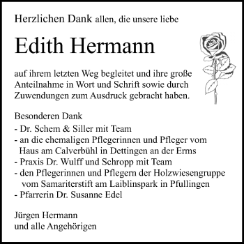 Anzeige von Edith Hermann von Reutlinger General-Anzeiger