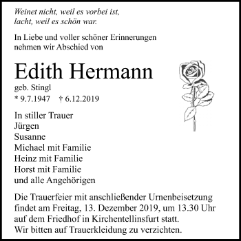 Anzeige von Edith Hermann von Reutlinger General-Anzeiger