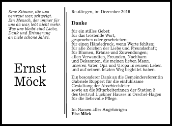 Anzeige von Ernst Möck von Reutlinger General-Anzeiger