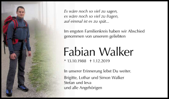Anzeige von Fabian Walker von Reutlinger General-Anzeiger
