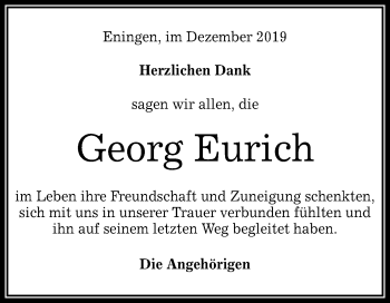Anzeige von Georg Eurich von Reutlinger General-Anzeiger