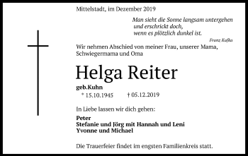 Anzeige von Helga Reiter von Reutlinger General-Anzeiger