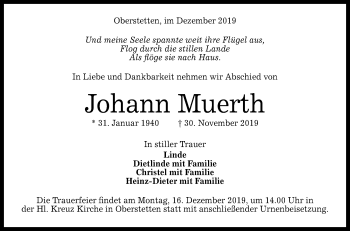 Anzeige von Johann Muerth von Reutlinger General-Anzeiger