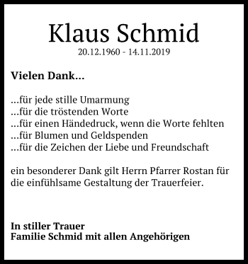 Anzeige von Klaus Schmid von Reutlinger General-Anzeiger
