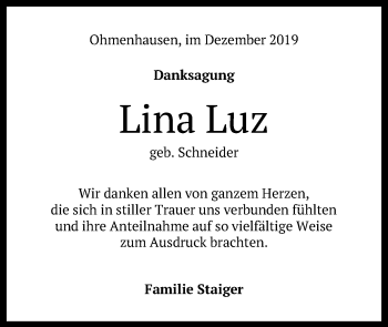 Anzeige von Lina Luz von Reutlinger General-Anzeiger