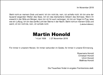 Anzeige von Martin Honold von Reutlinger General-Anzeiger